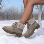 Women's Ankle Boots Faux Fur Lined Pu Leather Lace Up Round Toe Block Heels 33eab4344c3f49579b9a434b0881b88c-Max-Origin Trendsi