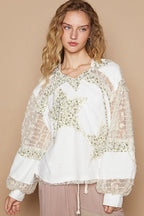 POL Ivory Blouse Star Patch Lace Contrast Long Sleeve Hooded Top 33f33ed0-0993-45a2-b662-6263cafa3592-Max Trendsi