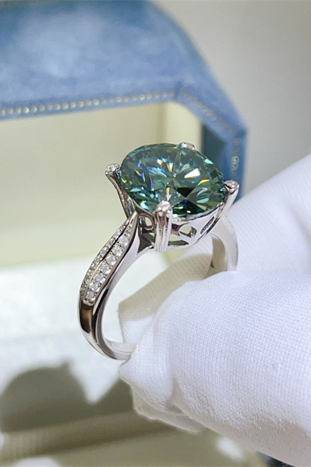 Ring 5 Carat Moissanite Dark Green Stone 925 Sterling Silver Platinum-plated