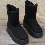 Women's Boots Warm Fluff Lined Round Toe Platform Flats Black 34065d6df69041efae8539267c94cb7e-Max-Origin Trendsi