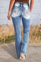 Women's Jeans Start Back Embroidered Pockets Light Washed Denim Bootcut Pants 340d96ce-7c5c-43b9-a530-75651f8eb97c-Min Trendsi
