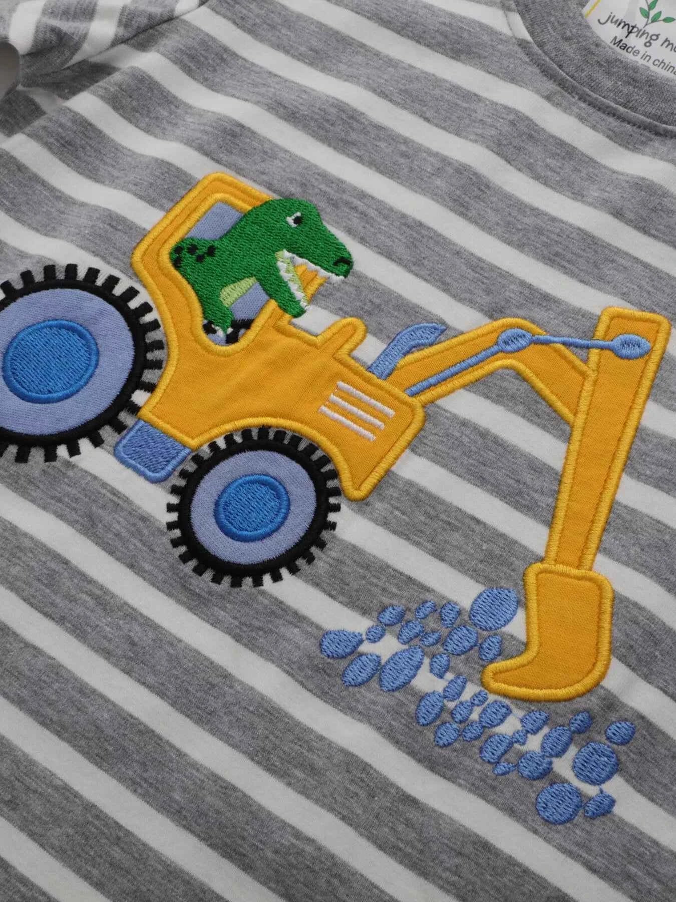 Boy's Cotton T-Shirt Children's Excavator Striped Round Neck Short Sleeve Top 341f02eac90f443ca40343817929d14a-Max-Origin Trendsi