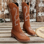 Women's Boots Matte Pu Leather Western Embroidered Round Toe Block Mid Heels 342908d1c2a74b0e9d1640d6e261a4f5-Max-Origin Trendsi