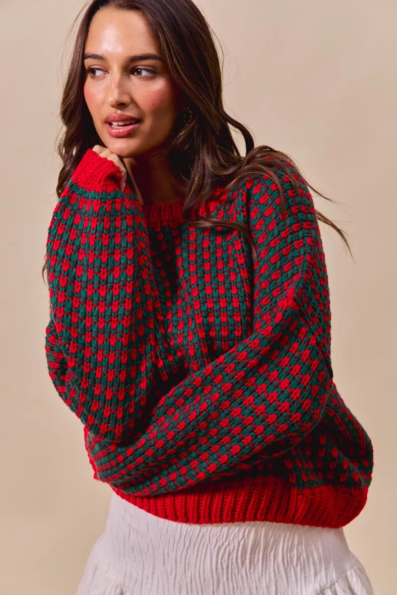 SO ME Womens Sweater Red Textured Two Tone Knit Pullover 345457a1-3d38-4fa2-a4e5-30581e158e7c-Max-Origin Trendsi