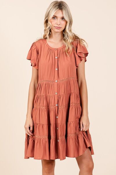 Mittoshop Ruffle Dress Lace Detail Button Down Tiered Flaired Short Sleeve 34969e1e-bba3-44a8-ae9a-3416e5333479-Min Trendsi