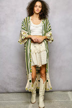 POL Crochet Longline Cardigan Green Multi Striped and Floral Pattern 34976dbc-4431-4586-af44-4fd240f12669-Max-Origin Trendsi