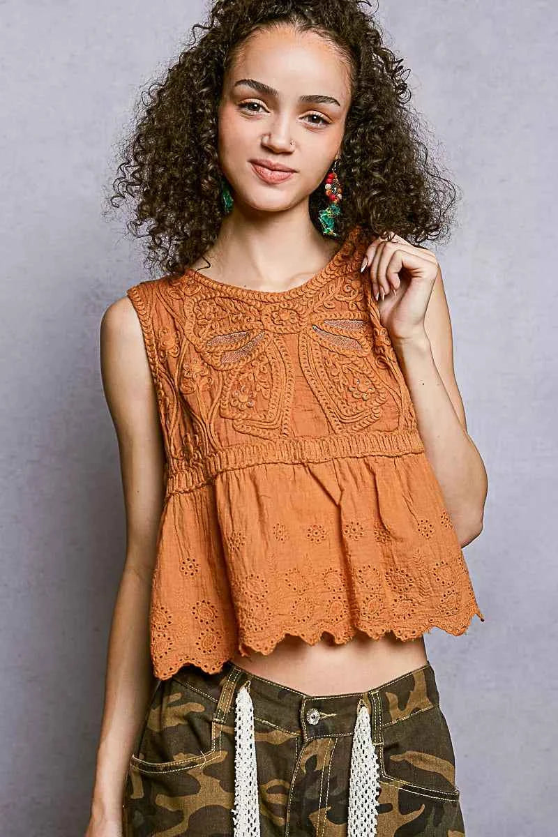 POL Crochet Cropped Tank with Scalloped Hem