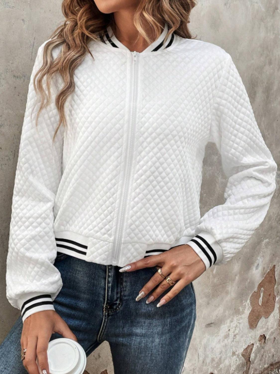 Textured Jacket Zip Up Long Sleeve Outwear