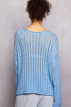 POL Womens Knit Top Blue Openwork Round Neck with Shiny Detail Long Sleeve 34a7db11-8bfa-4c62-9718-d64918450bfc-Max-Origin Trendsi