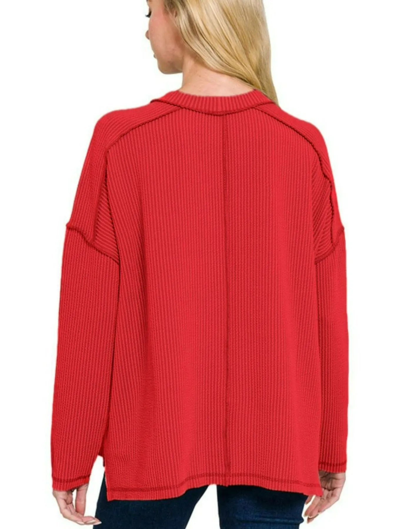 Zenana Corded Rib Knit Top Ruby Red Exposed Seam Long Sleeve Oversized 34bd6318-cf83-469e-a021-a2840a7325e1-Max-Origin Trendsi