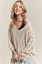 ADORA Knit Top Distressed Zebra Ivory Gold Raw Hem Fringe Long Sleeve 34c1fc57c54448bc8f6f7346ed6e4db3-Max-Origin Trendsi