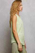 POL Ribbed Round Neck Tank with Lace Trim