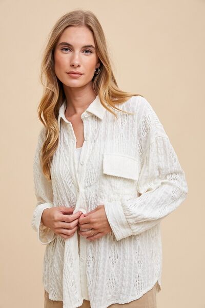 Annie Wear Ivory Shirt Openwork Button Down Drop Shoulder 34c94467-fa77-4607-9676-4302efaa090a-Min Trendsi