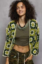 POL Crochet Knit Cardigan Olive Multi Floral Open Front with Varied Patterns 34c9cc3d-ade3-4b53-9315-27a935dcea04-Max-Origin Trendsi