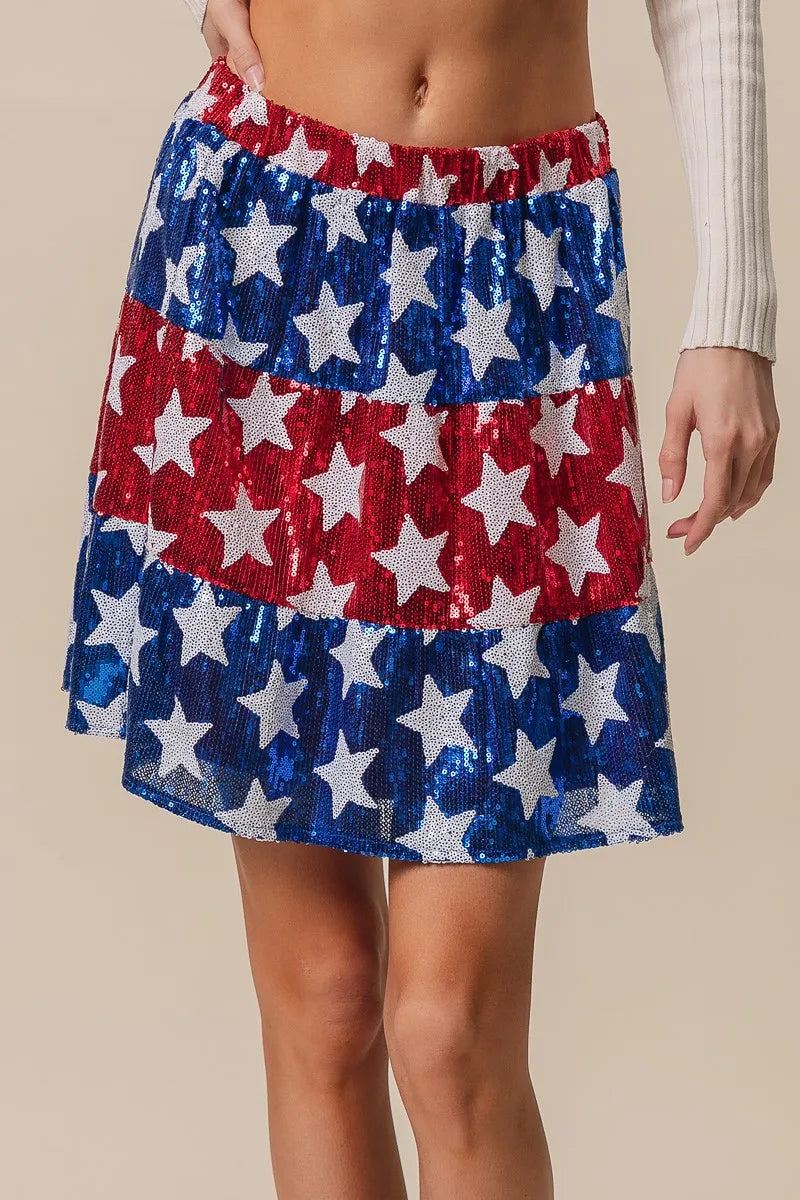 BiBi Sequin Skirt American Flag Theme Star Tiered Short Layered 34cb4f8becaf4c42991b3998a70f38b7-Max-Origin Trendsi