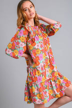 Umgee Mini Dress Floral Ruffled Colorful Flower Print Tie Neck Tiered 34cd0ecb-29ec-4103-b142-0d6cbce24ad9-Max Trendsi