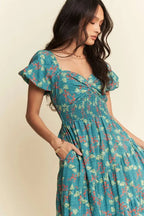 Davi & Dani Maxi Dress Lightweight Tiered with Sweetheart Neckline Teal Green 34cf06fcf93d4b289f783b52047594c8-Max-Origin Trendsi