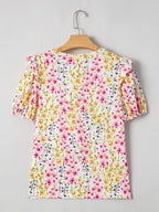 Floral Women's Blouse Puff Short Sleeve Crewneck Casual Ruffle Top 34e728de98b848a19e4dd9eb2dd4d7a3-Max-Origin Trendsi