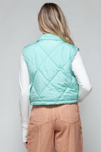 Crop Vest Snobbish Snap Down Quilted Sleeveless Green Outwear 34e77f40-f1cb-49ea-8de7-cc42db64a310-Max Trendsi