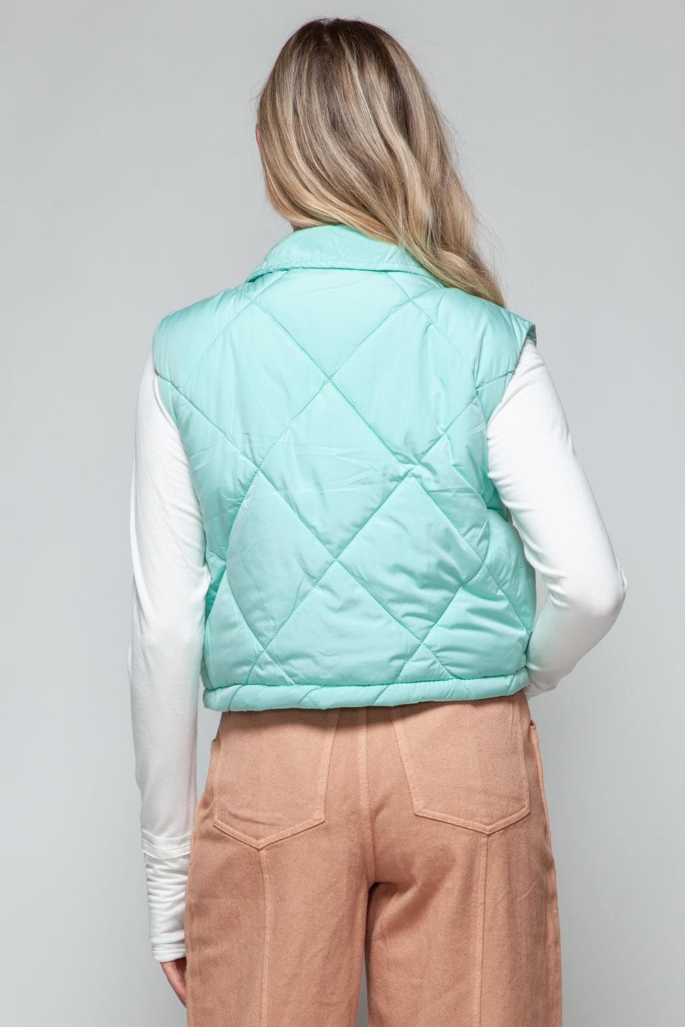 Crop Vest Snobbish Snap Down Quilted Sleeveless Green Outwear 34e77f40-f1cb-49ea-8de7-cc42db64a310-Max Trendsi