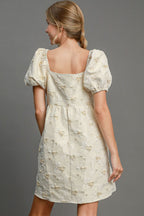 Umgee USA Mini Dress Heart Jacquard Cream Square Neck Puff Short Sleeve 34f1ffaa-e2ec-4a62-a19b-dbb6968260b4-Max Trendsi