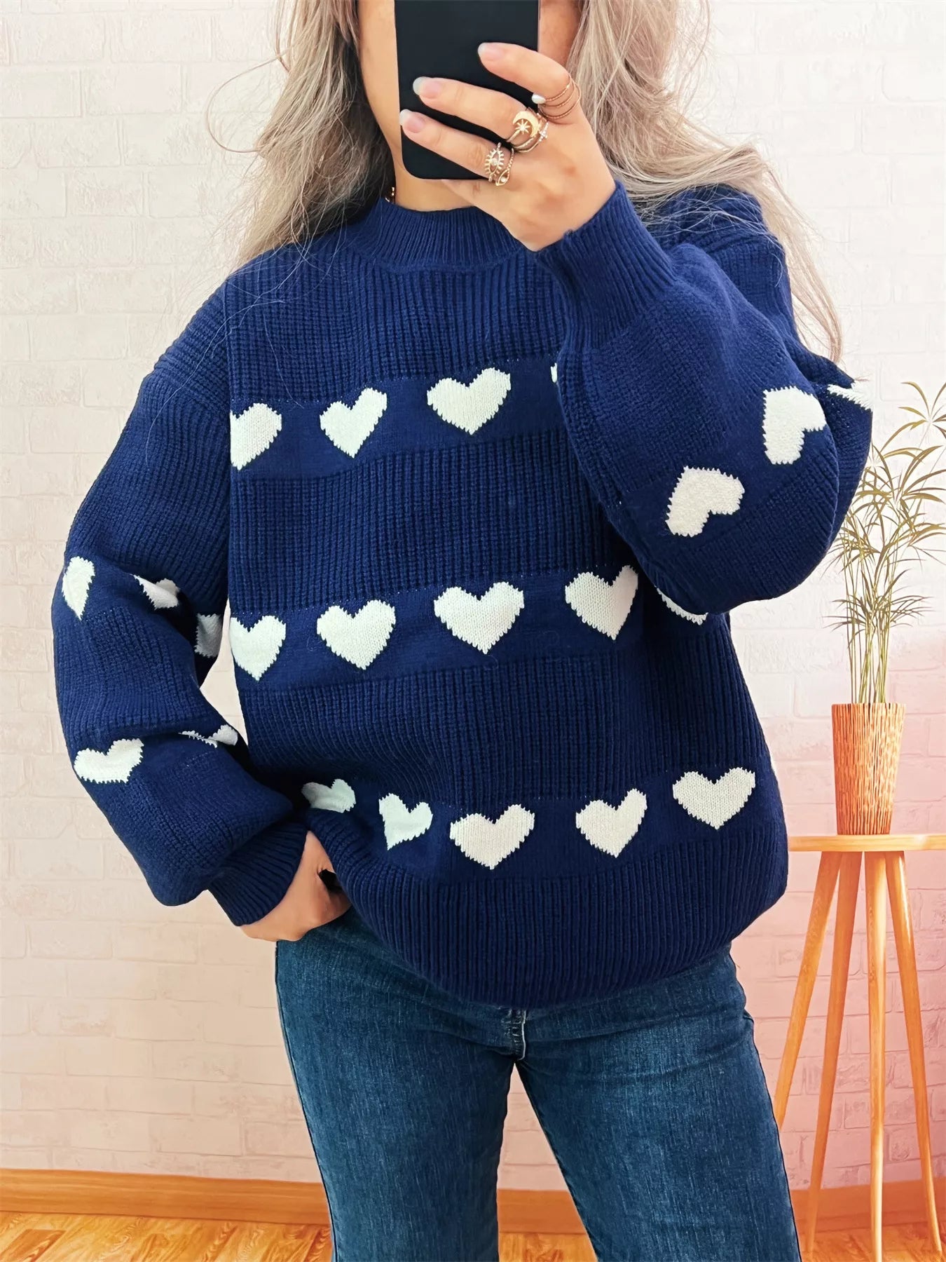 Women's Sweater Heart Pattern Dropped Shoulder Long Sleeve Puulover 34f2928682474b3ea40ad97ecf577ea4-Max-Origin Trendsi