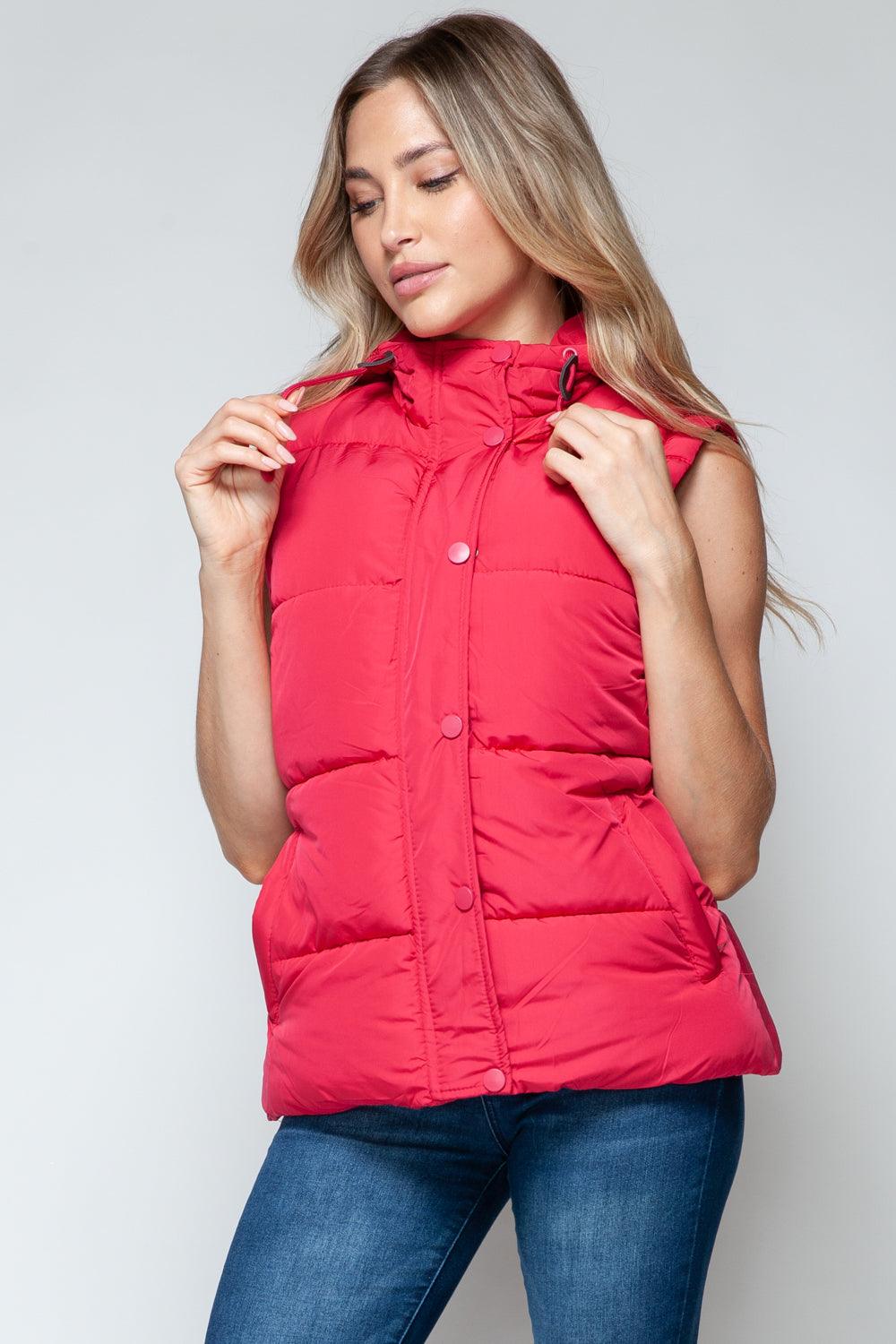 Hooded Vest Snobbish Snap and Zip Closure Pocketed Sleeveless Red 34f61a0a-8b26-4fd7-8049-cb4d43c8c5e6-Max Trendsi