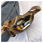 Crescent Shoulder Bag with Plush Charm Medium Zipper Soft Pu Leather Crossbody