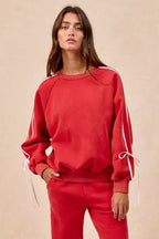BiBi Womens Fleece Sweatshirt Red Side Lined Bow Details Top 350eb514e79e4ce5ab1f76cf409887f1-Max-Origin Trendsi
