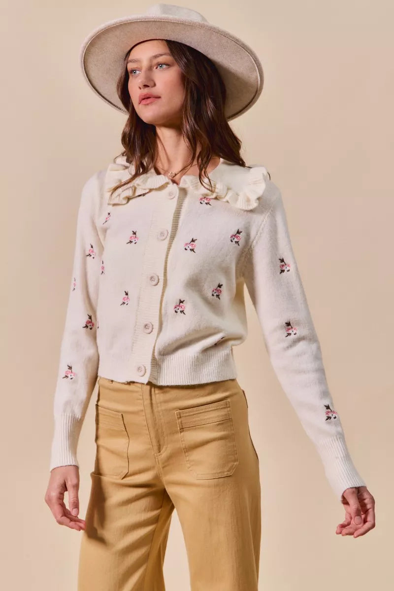SO ME Women's Cardigan Cream Floral Embroidered Collared Long Sleeve Sweater 35115386bdf942c4b77a40da6f371cbf-Max-Origin Trendsi