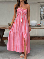 Printed Halter Neck Midi Dress with Side Slit