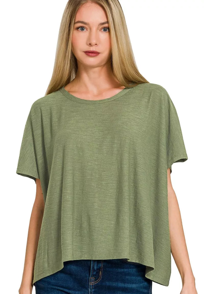 Zenana T-Shirt Light Olive Round Neck Short Sleeve Top LT OLIVE 352b74badf36446596786df08958214f-Max-Origin Trendsi