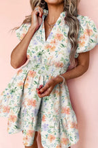 Floral Mini Dress Cotton Frill Notched Puff Short Sleeve Hight Waisted Floral 3536e495-d9a1-4fec-904c-a6cdcdb3ae5f-Max-Origin Trendsi