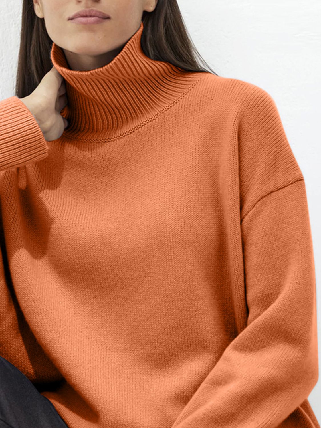 Turtleneck Women Sweater Basic Solid Oversized Long Sleeve Soft Knit Acrylic