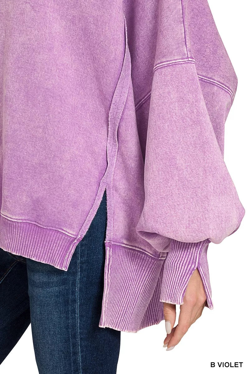 Zenana Fleece Sweatshirt Violet Acid Washed Batwing Sleeve Oversized Top 354011da51c54b55b616fe2a31b3f13b-Max-Origin Trendsi