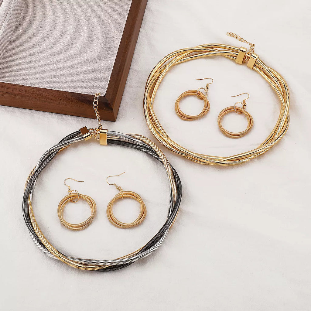 Womens Jewelry Set Multi-Layered Earrings and Necklace 18K Gold-Plated 35438677-ad7f-42c9-b23b-8695fa31dc31-Max-Origin Trendsi