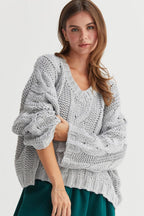 HYFVE Cable Knit Gray Sweater Usa Stock V-Neck Oversized Long Sleeve Pullover Gray 3550b0e7-2018-47e9-be93-c74b611dce90-Max Trendsi