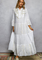 POL Embroidered Floral Tiered Maxi Dress