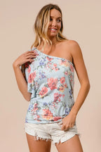 BiBi Floral Top Printed Jersey Knit Ruffle Sleeve One Shoulder 355e351d6d5245d8863e8066c8f3ed15-Max-Origin Trendsi