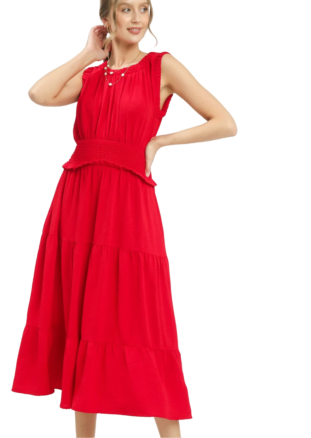 Umgee Smocked Waist Tiered Midi Dress