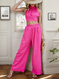 Women's Outffit Set Hot Pink Halter Cami Crop Backless Top and High Waist Pants Hot Pink 3563f99a988c43689d82e4f6f70dce84-Max-Origin Trendsi