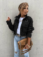 Women's Jacket Snap Long Sleeve Zipper with Drawstring Pockets Outwear 3564a1b10bdf4c30937cc5ee2a35d645-Max-Origin Trendsi