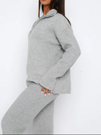 Outfit Set Ribbed Quarter Zip Long Sleeve Top and Pants Set 356aa32b-ba06-4f9e-bb92-f59ce018d1bc-Max Trendsi