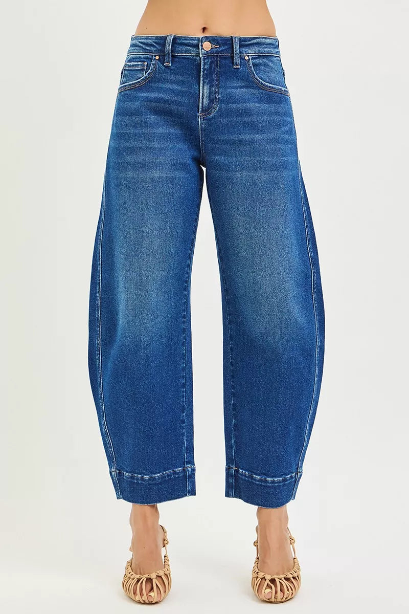 RISEN Crop Barrel Jeans Womens Mid Rise Dark Was Denim Pants 356f3093365344ca9ca6bfa126902121-Max-Origin Trendsi
