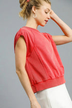 Umgee Sweatshirt Red Women's Round Neck Cap Short Sleeve Top 3572225b-a840-4f5a-b722-1a88acdb73ab-Max-Origin Trendsi