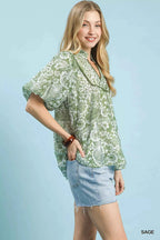 Umgee Abstract Print Ruffled Puff Sleeve Top 3573895a-8bc0-4206-8b27-5de3c2abb150-Max-Origin Trendsi