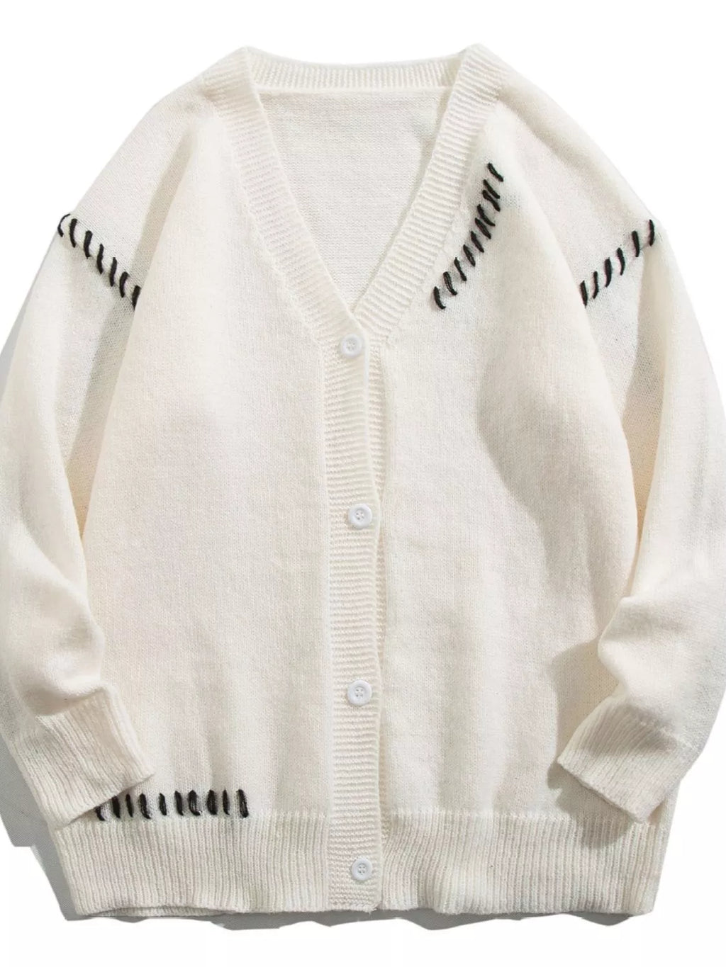 Men's Knit Cardigan V-Neck Ribbed Trim Bttoned Basic Style Plus Sizes White 357b4f02-b3c5-4c09-a9b9-54c30327932e-Max-Origin Trendsi