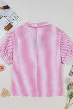 Women's Blouse Striped Print Contrast Split Neck Dolman Short Sleeve 357d0895-c49c-41cc-b167-424282424b5a-Max-Origin Trendsi