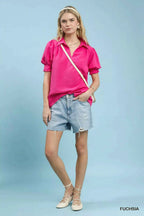 Umgee Seersucker Puff Sleeve Blouse