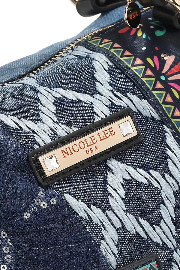 Nicole Lee USA Women's Bosque Boston Bag De Amor Denim Medium Handbag 3594cf4efe5d4f568e74a8d58261fe35-Max-Origin Trendsi